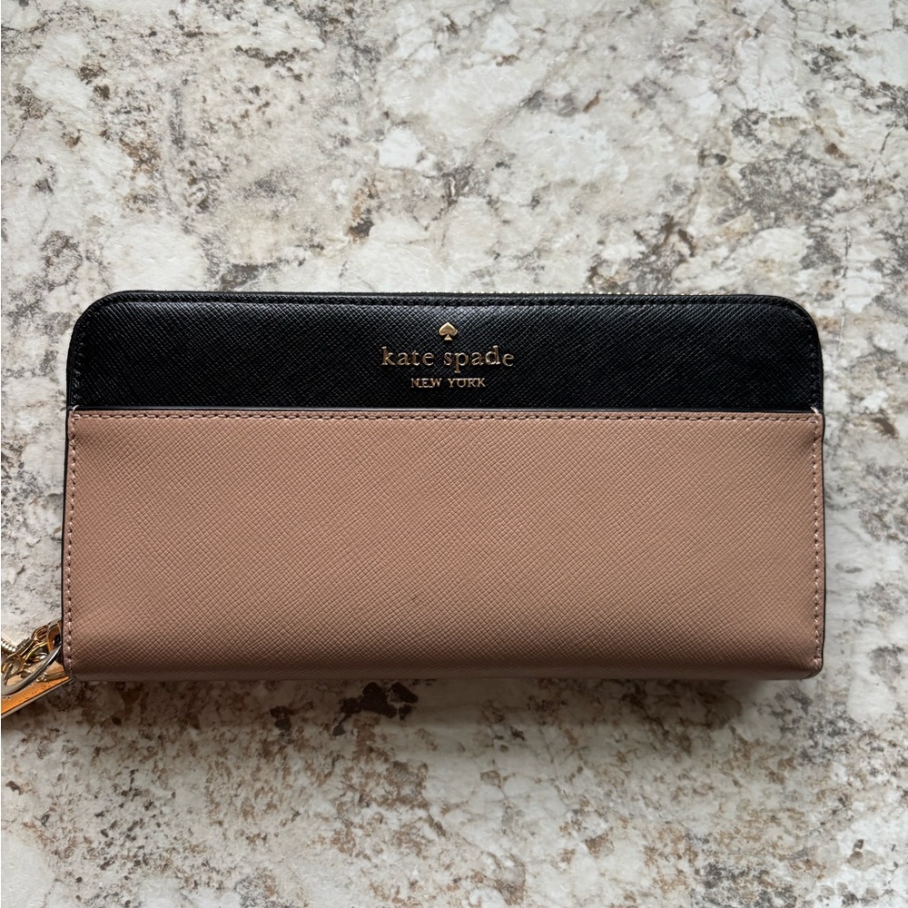 Kate Spade Black and Tan Color Block Large Continental Wallet